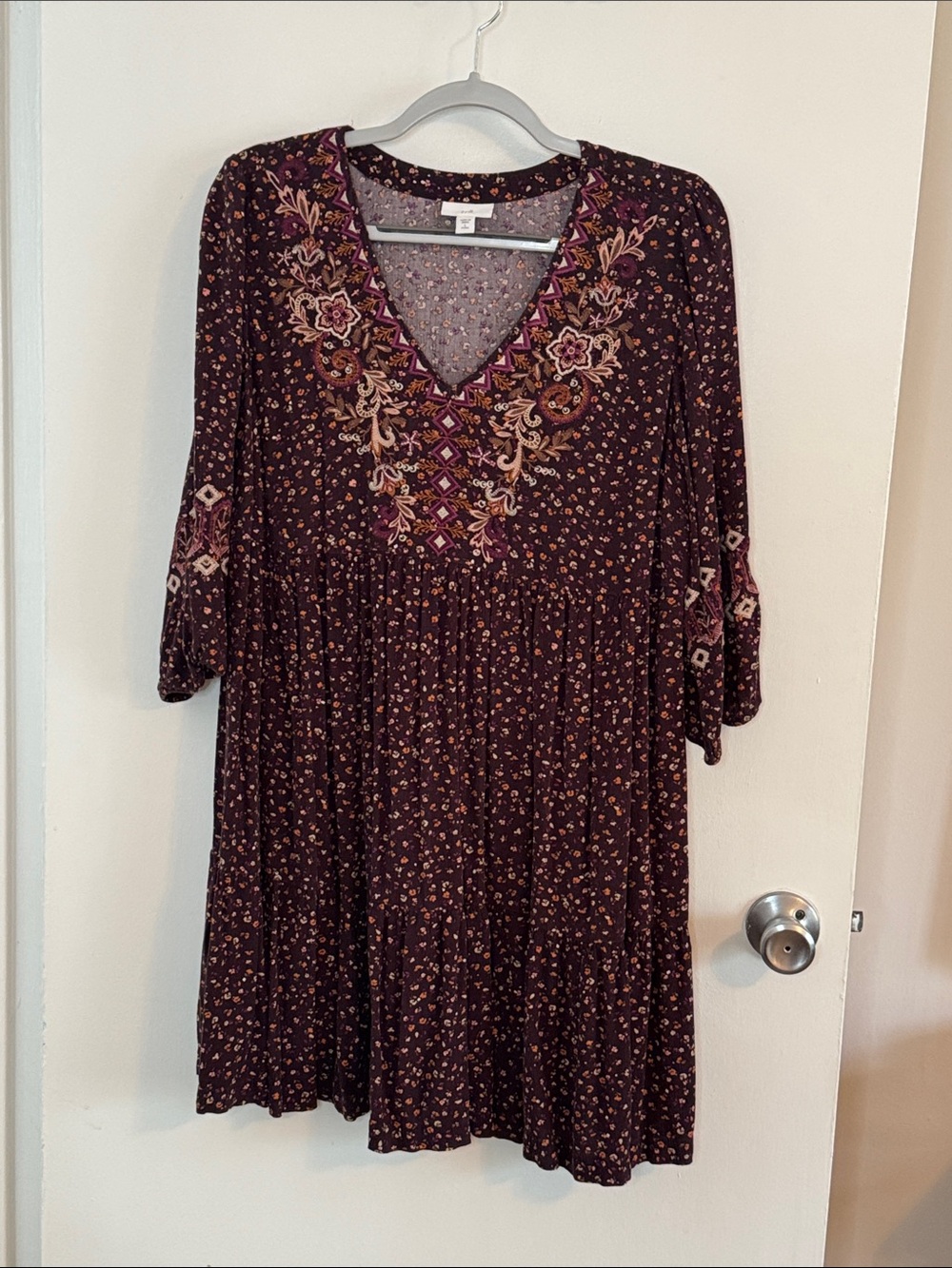 J. Jill Plum Floral V-Neck Dress size Viscose Rayon Lpetite